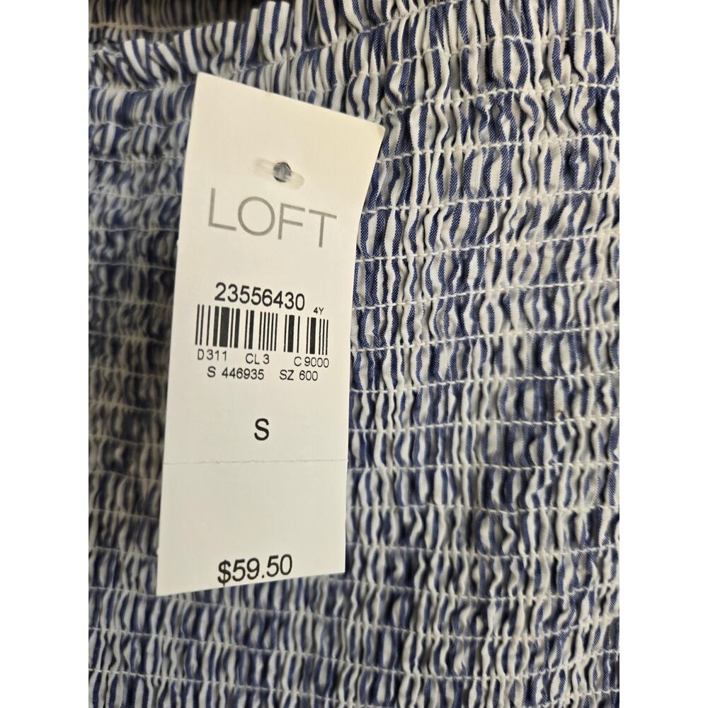 LOFT‎ Boho Embroidered Smocked Off The Shoulder Pinstripe Peasant Top S - Picture 5 of 9